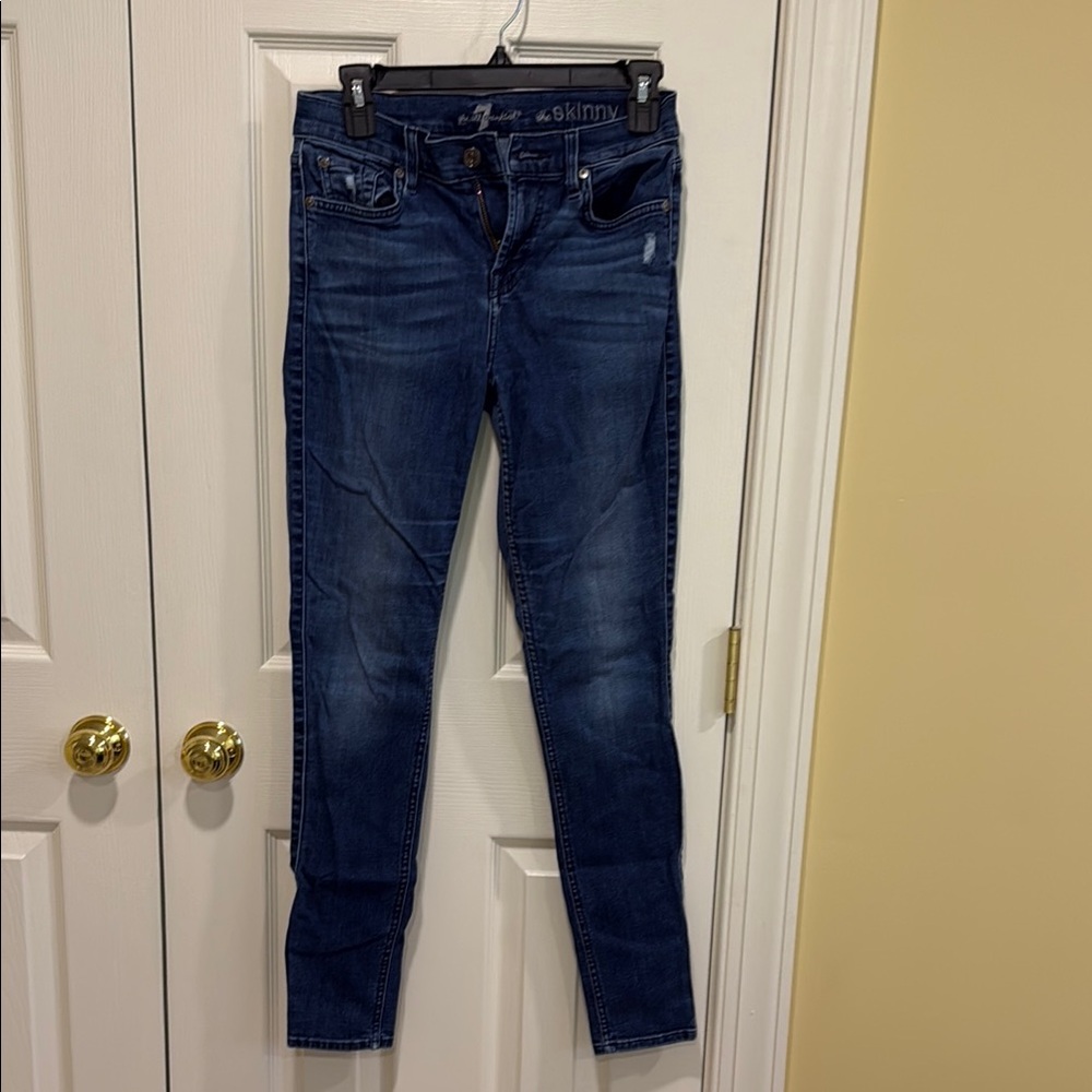 7 For All Mankind Blue Skinny Jeans with Stretch